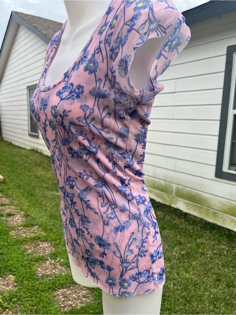 Sweet Pea Pink Scoop Neck Floral Cap Sleeve Top - Picture 3 of 6